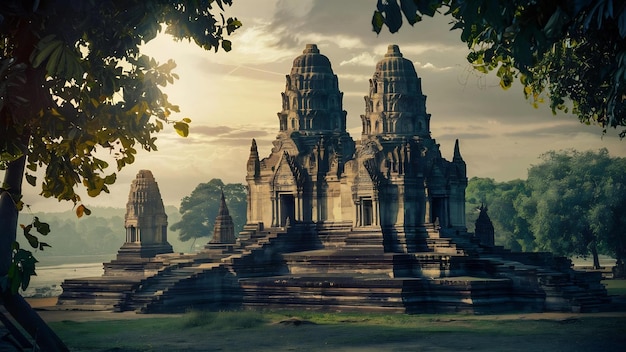 Parco storico di Ayutthaya tempio buddista di wat chaiwatthanaram in Thailandia