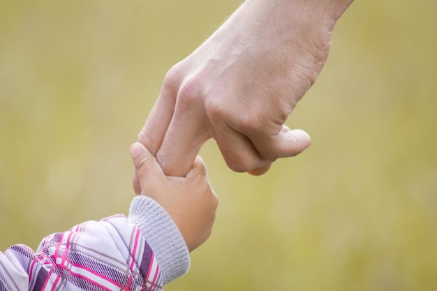 Parenti felici e mani di bambino all'aperto nel parco