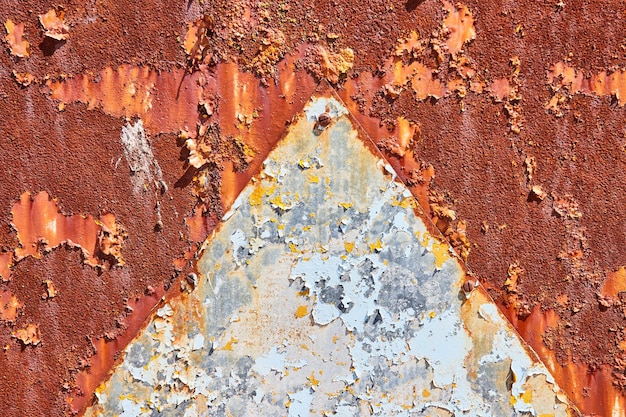 Parete argento piramide arrugginita fondo asset sporco marrone arancione pannello arrugginito corrosione