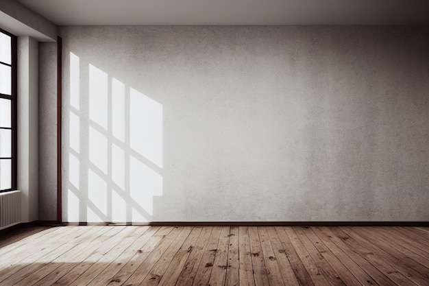 Parete della stanza vuota con pavimento in parquet di legno finestra appartamento bianco e grigio senza mobili