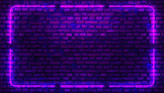 Parete di mattoni sfondo della stanza al neon cornice luminosa al neon rendering 3D