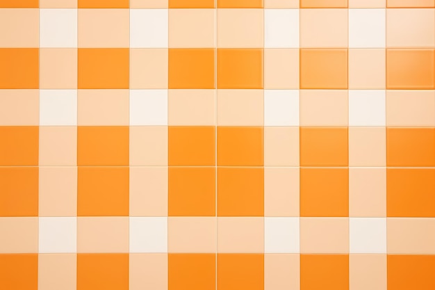 Parete in ceramica arancione a quadretti e sfondo di piastrelle per pavimento