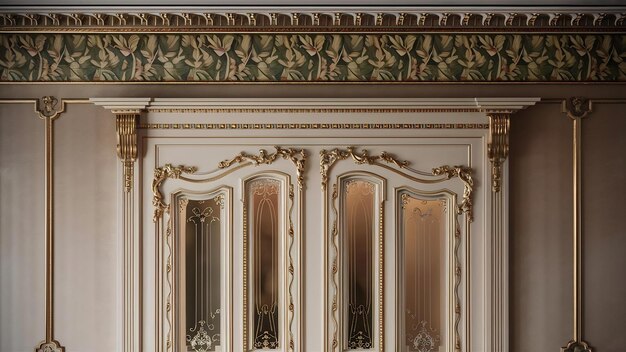 Parete interna classica con cornice e modanatureporte con decorazione