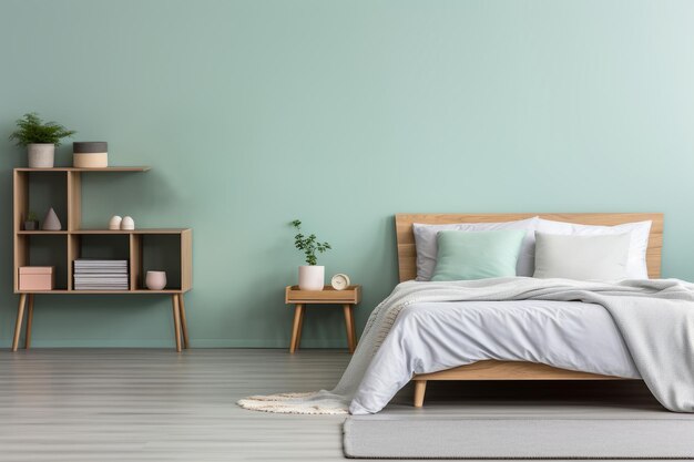 Parete vuota in una camera da letto moderna scandinava Mockup