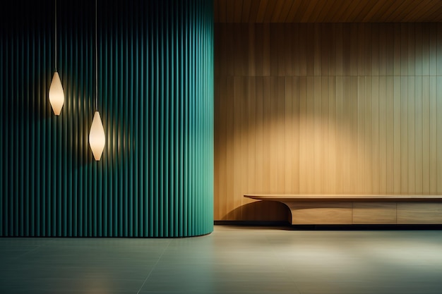 Pareti in legno e mobili ciano dal design minimalista degli interni