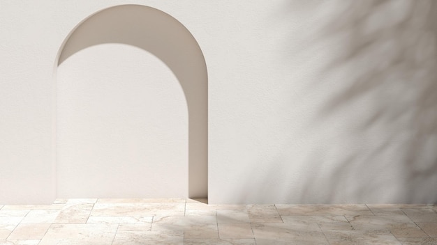 Pareti interne ad arco con spazio vuoto per la presentazione del prodotto e mezzi pubblicitari il concetto di interni mediterranei minimalisti e interni contemporanei rendering 3d