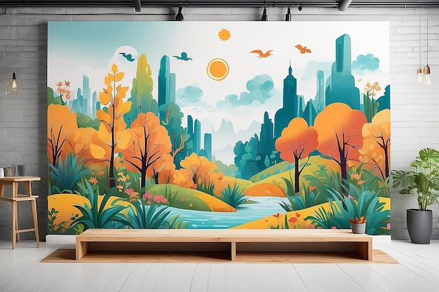 Park Mural Display Mockup Personalizza i disegni su bianco