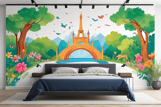 Park Mural Display Mockup Personalizza i disegni su bianco