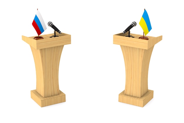 Parley tra Russia e Ucraina sfondo bianco. 3D'illustrazione