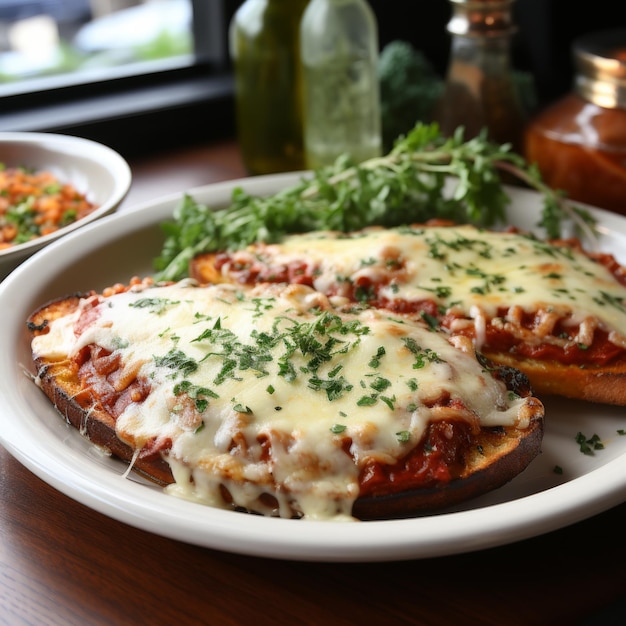 Parmigiana di maiale cotoletta di maiale al pane e fritta coperta di salsa di pomodoro e formaggio fuso