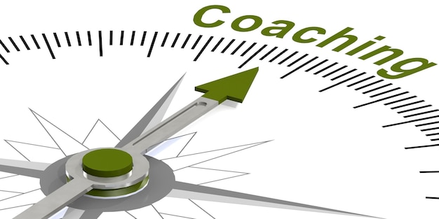 Parola di coaching sulla bussola bianca