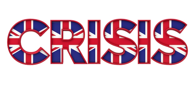 Parola di crisi composta da union jack flag lettering 3D Rendering