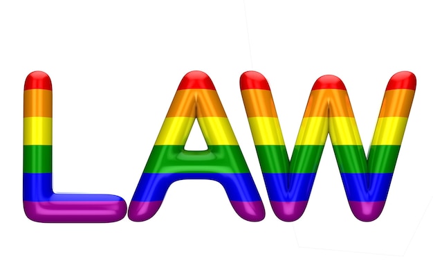 Parola di legge composta da lettere arcobaleno lucide LBGT gay pride Rendering 3D