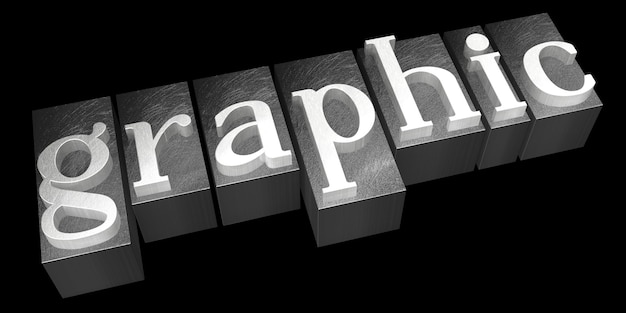 Parola di stampa tipografica in metallo grafica isolata su sfondo nero