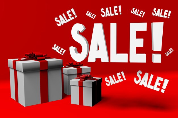 Parola di vendita e confezioni regalo illustrazione 3D