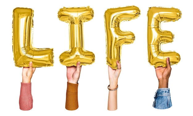 Parola di vita png mani che tengono il palloncino tipografia sfondo trasparente