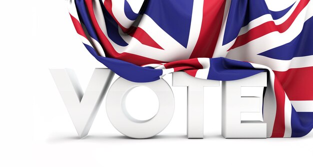 Parola di voto del concetto di voto del Regno Unito coperta dalla bandiera britannica dell'unione jack d