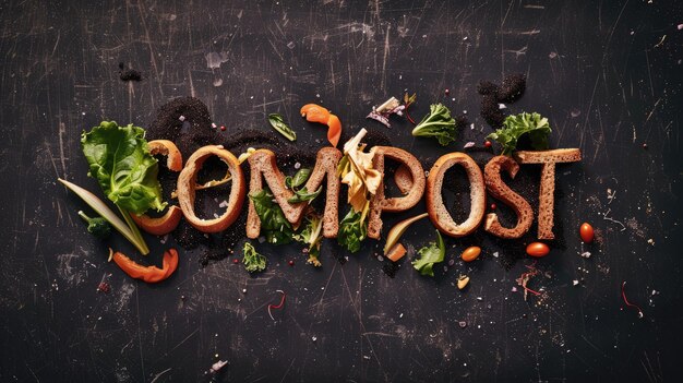 Parola generativa AI Compost fatto di compost di rifiuti alimentari e sfondo ambientale del suolo