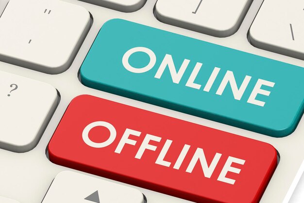 Parola online e offline sulla tastiera bianca