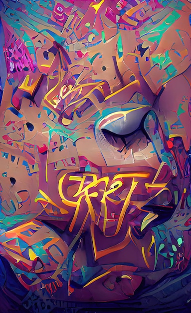 Parole astratte di graffiti di strada sul muro Disegno dei graffiti con colori luminosi dipingono l'illustrazione