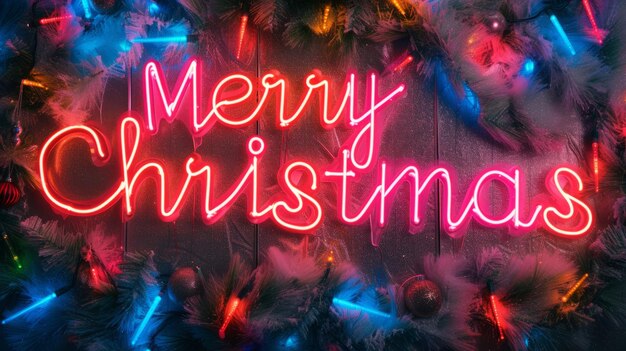 Parole di Buon Natale create con lettere al neon