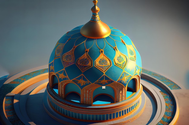 Parte superiore della moschea e del simbolo islamico Rendering 3D Ai generativo
