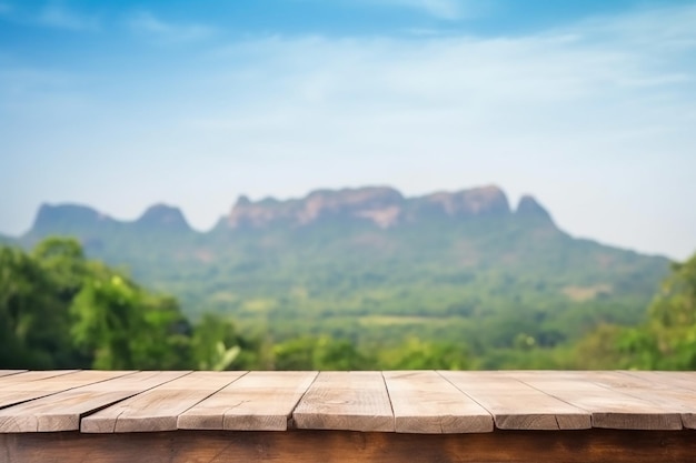 Parte superiore vuota della compressa di legno con il bello fondo del giardino Generativo ai