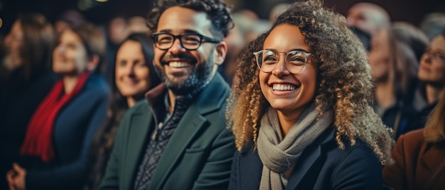 Partecipante maschile di una conferenza tecnologica multirazziale che usa il microfono per porre una domanda sul display di un dispositivo innovativo mentre è seduto nella folla