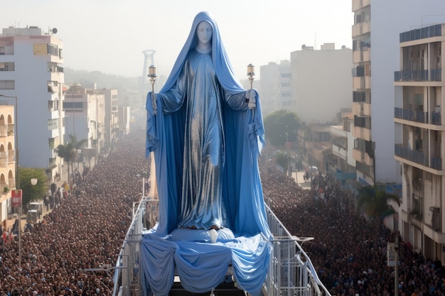 Partecipanti al Cirio de Nazare mentre portano la statua della Vergine Maria