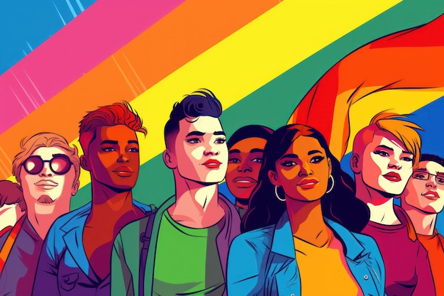 Partecipanti alla Pride Parade LGBTQ illustrazione del festival AI generativa