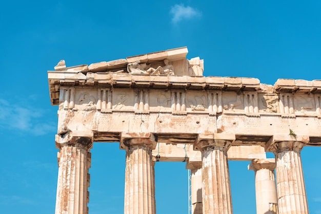 Partenone tempio closeup Atene Grecia È un punto di riferimento superiore di Atene