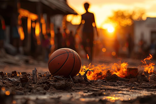Partenza animata della pallacanestro di strada al tramonto IA generativa