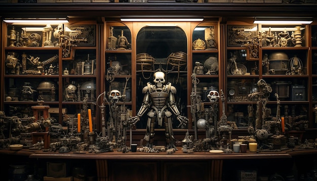 Parti di esemplari di robot in un gabinetto delle curiosità del XVI secolo