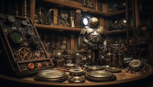 Parti di esemplari di robot in un gabinetto delle curiosità del XVI secolo