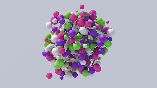 Particelle colorate luminose e cubi metallici Illustrazione 3d di Absract