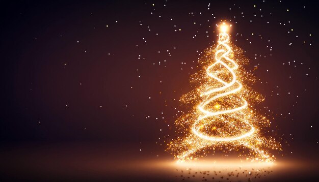 Particelle luminose natalizie incantate e scia che si trasforma in albero di Natale e decorazioni
