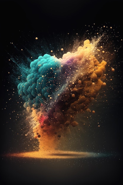Particelle nell'aria durante l'esplosione di polvere colorata creata utilizzando la tecnologia generativa ai