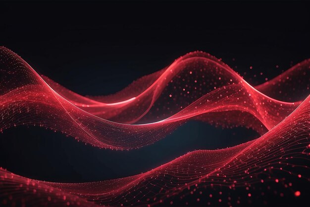 Particelle onde cyber o tecnologia sfondo astratto anello senza cuciture di maglia punti rossi luminosi digitali lussuosi particelle d'onda scintillanti flussi movimento di sfondo del flusso di dati digitali