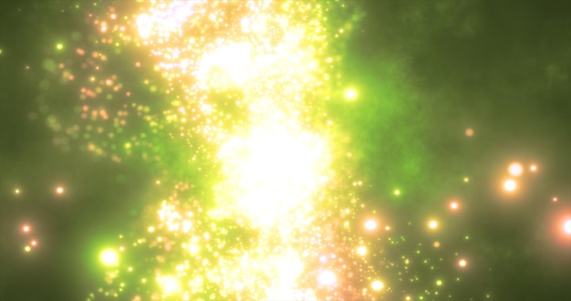 Particelle rotonde magiche di energia verde astratta rotonde con sfondo incandescente effetto bokeh