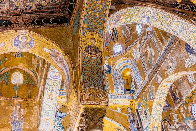 Particolare del mosaico della Cappella Palatina a Palermo. Italia.