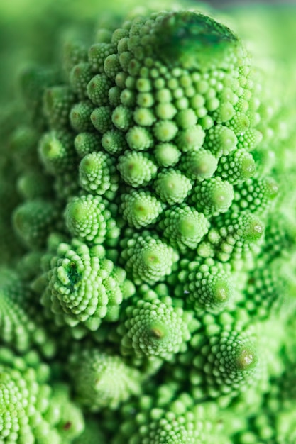Particolare del reticolo di struttura del broccolo romanesco vegetale. Concetto di cibo sano.