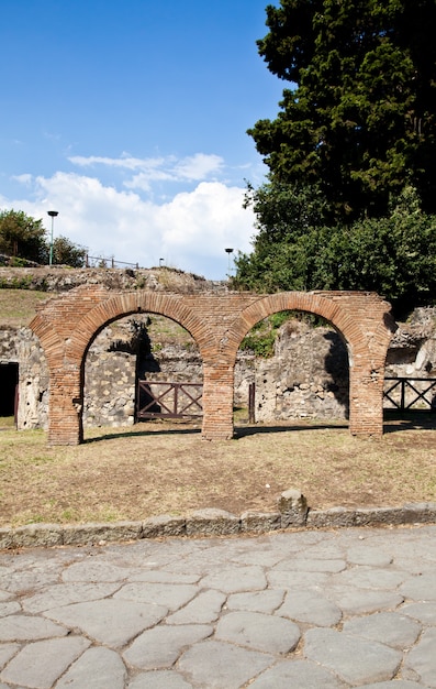 Particolare del sito di Pompei. La città di fu distrutta e completamente sepolta durante una lunga catastrofica eruzione del vulcano Vesuvio