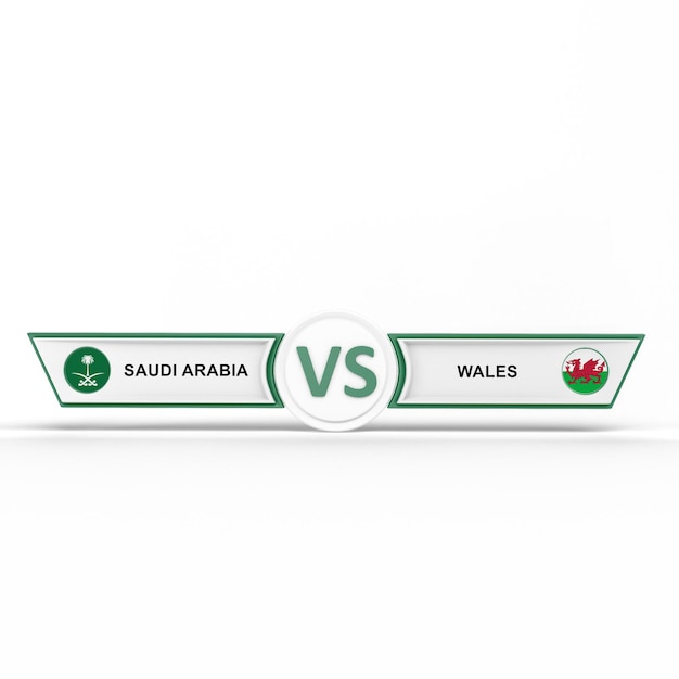 Partita di Coppa del mondo Arabia Saudita VS Galles su sfondo bianco