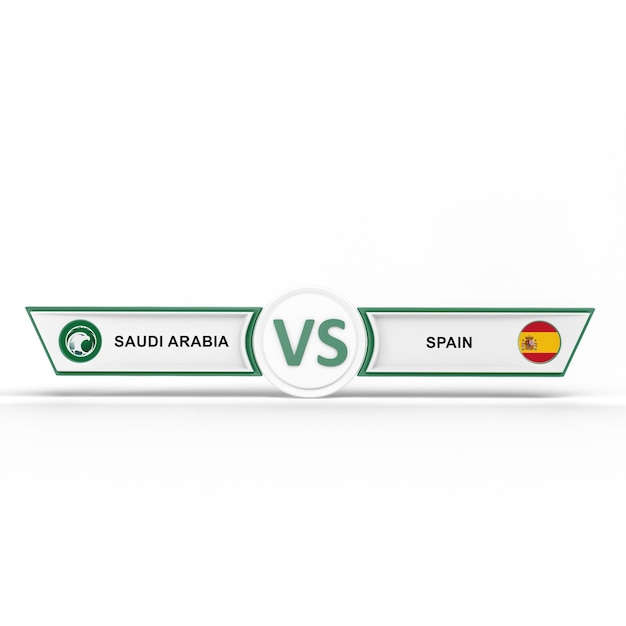 Partita tra Arabia Saudita e Spagna su sfondo bianco