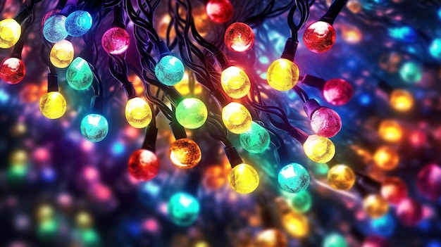 Partito Bokeh colorato e retro luci di stringa In sfondo festivo Generativo ai