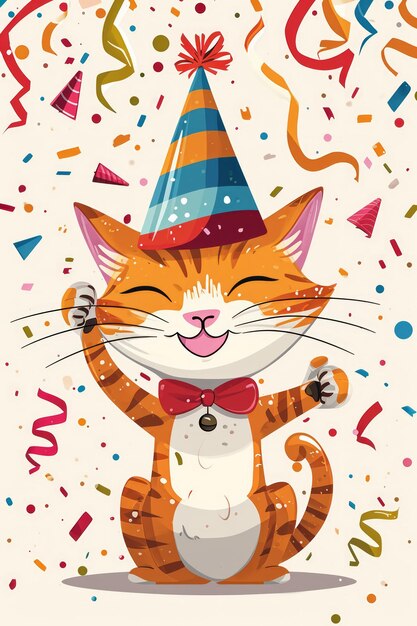 Party Cartoon Cat Joyful Greeting Card Festive Fun