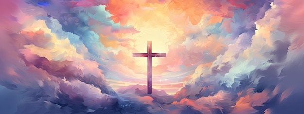 Pasqua cristiana Simbolo religioso concettuale su un cielo colorato al tramonto AI generativa