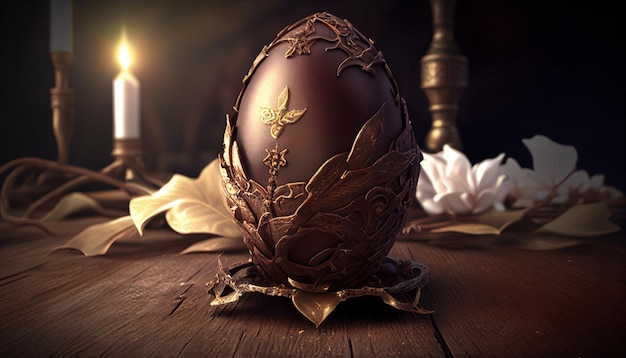 Pasqua, uovo di cioccolato sul tavolo