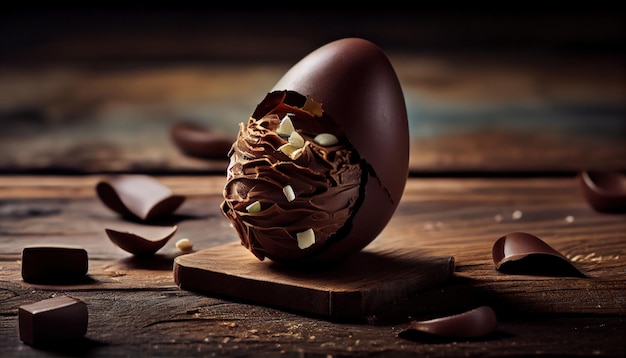 Pasqua, uovo di cioccolato sul tavolo