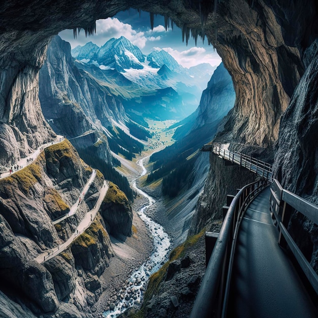 Passaggio della caverna delle montagne Titlis Engelberg Svizzera